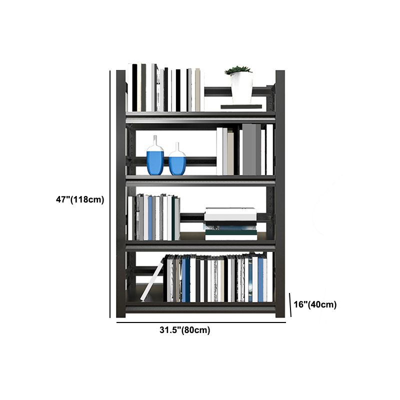 Open Black Metal Storage Bookshelf Modern Home Office Bookcase