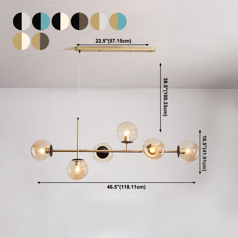 Estilo moderno de forma esférica luces de isla vidrio 6 iluminación de la isla ligera