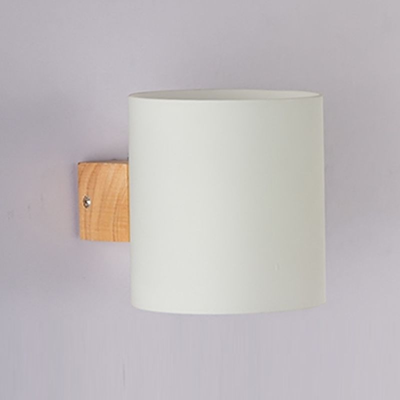 Modern Style Cylinder Shade Wall Lamp Wood Sconces Light for Bedroom