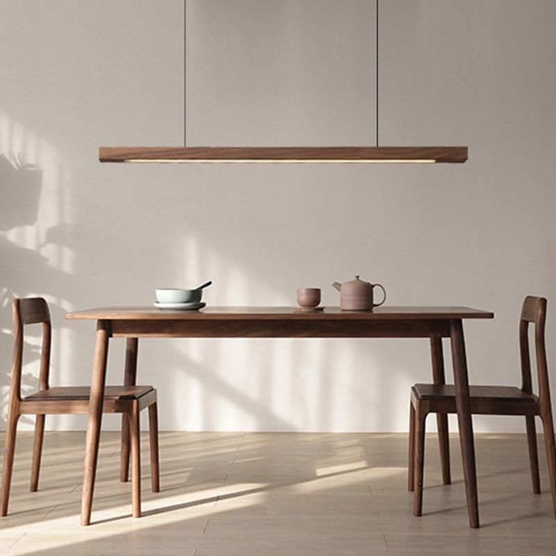 Modern Wood Island Lamp Linear 1-Light Restaurant LED Pendant Light with Acrylic Shade