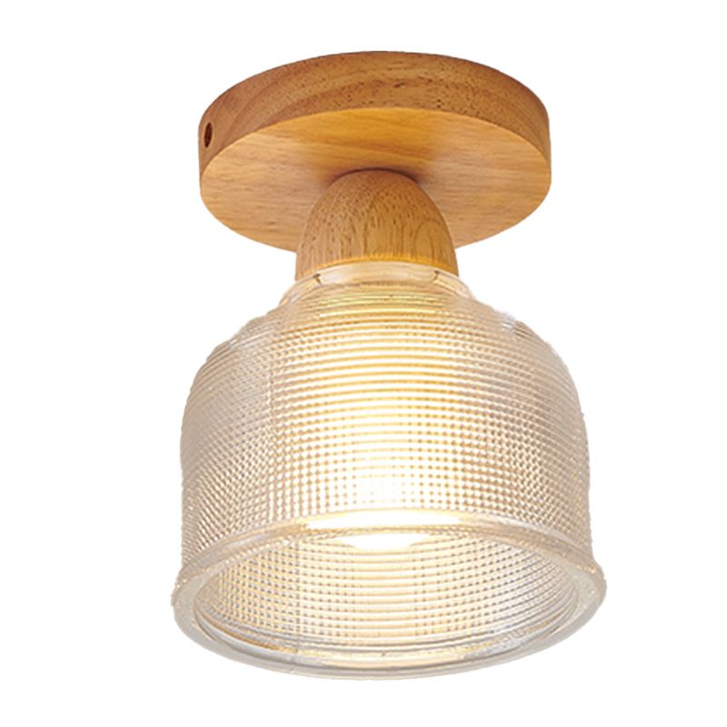 Modern Wooden Semi Flush Mount Glass Shade Semi Flush for Living Room
