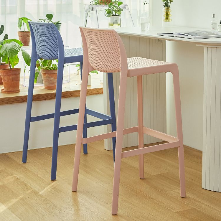 Modern Backrest Armless Counter Stool Plastic Hollowed Cafe Bar Stool with 4 Legs