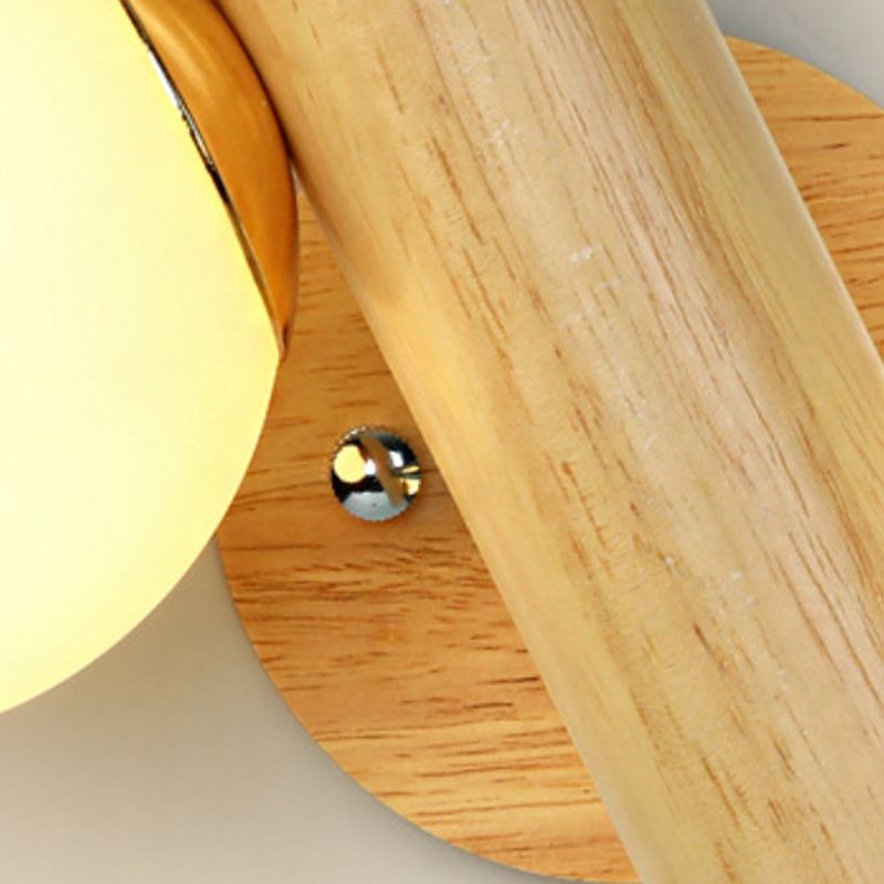Rotatable Wood Flush Mount Lighting Contemporary Globe Wall Light for Bedroom