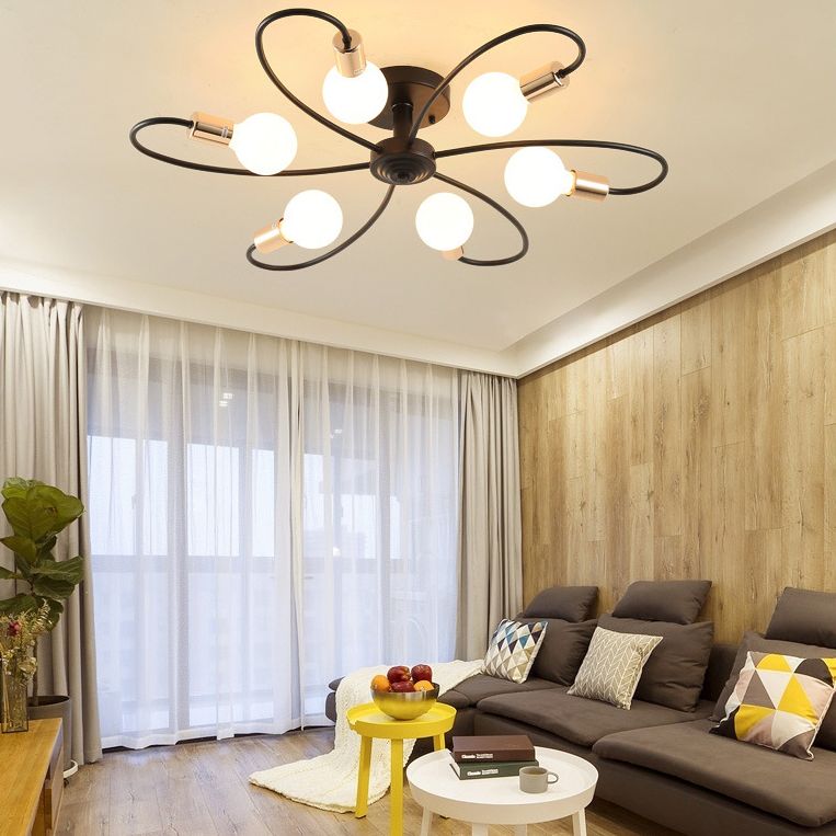 Sputnik Sputnik Mount de flush dans le style industriel Vintage Brecu Bare Metal Plafond Light for Dining Room