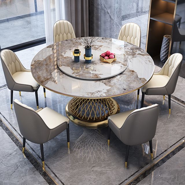 Metal Traditional Luxury Round Indoor Table Sintered Stone Table with Pedestal
