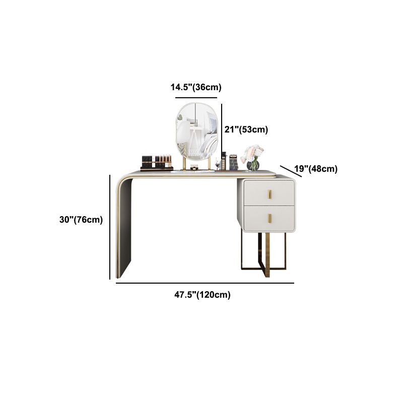 Glam Makeup Vanity Table Faux Leather Wood Dresser With Storage Drawers for Bedroom
