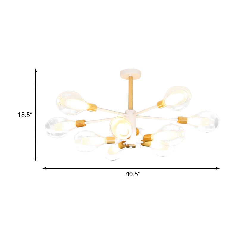 Simplicity Teardrop Ceiling Flush Clear Glass 10 Lights Living Room Semi Flush in White with Wooden Cap