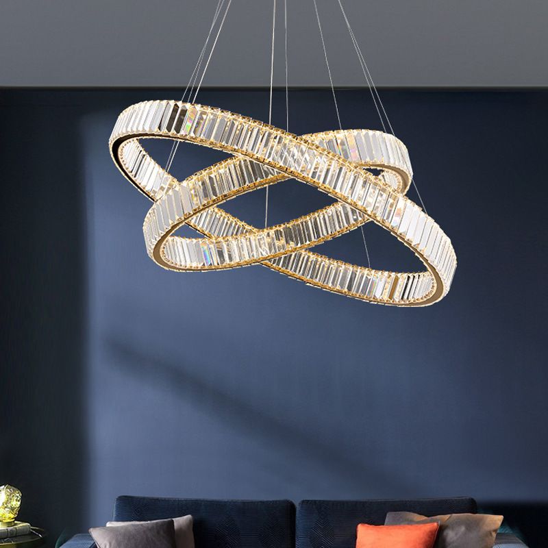 Ultra-modern Ring LED Chandelier Lamp Crystal Suspension Pendant Light for Living Room