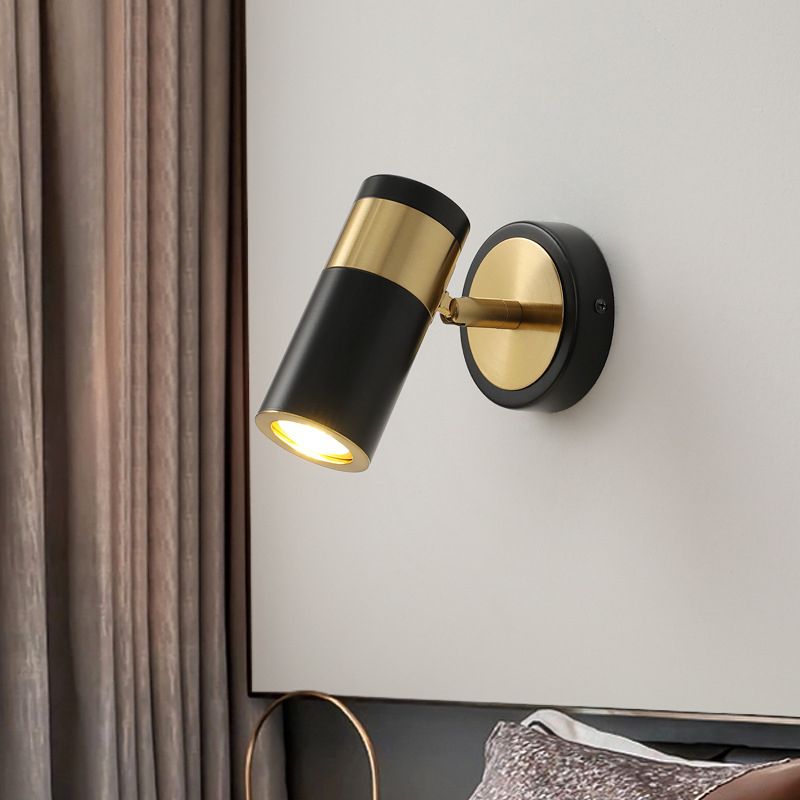 Postmodern Metal Cylindrical Wall Light 1-Head Adjustable Wall Spotlight in Black and Gold