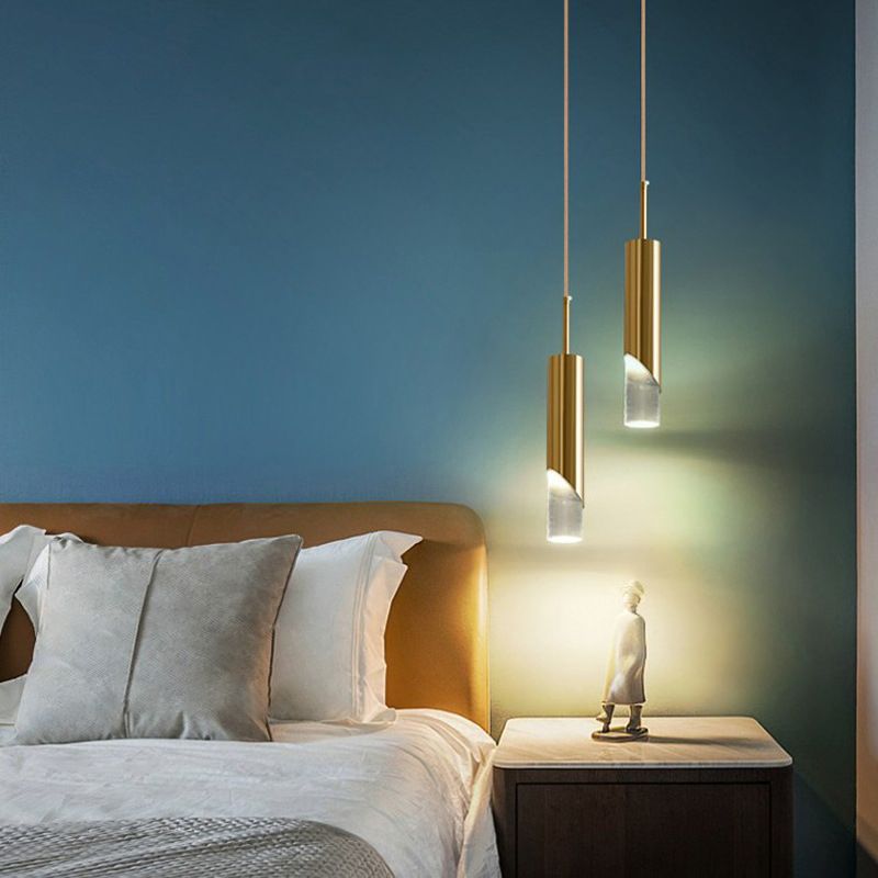 Electroplate Metal LED Pendant Light in Modern Creative Style Acrylic Cylindroid Hanging Lamp