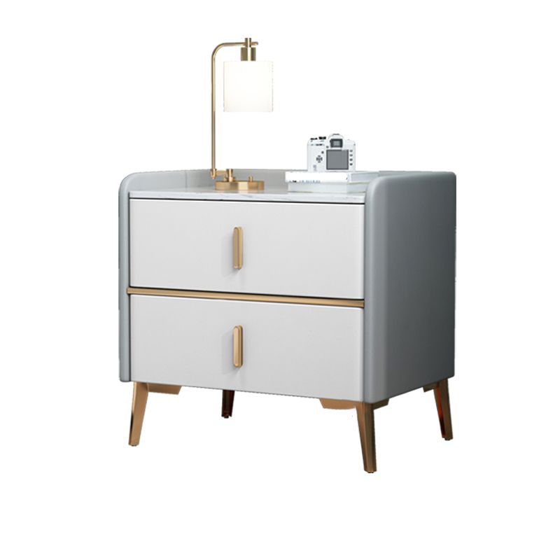 Modern 20 Inch H Night Table Stone Top 2-Drawer Storage Nightstand with Legs