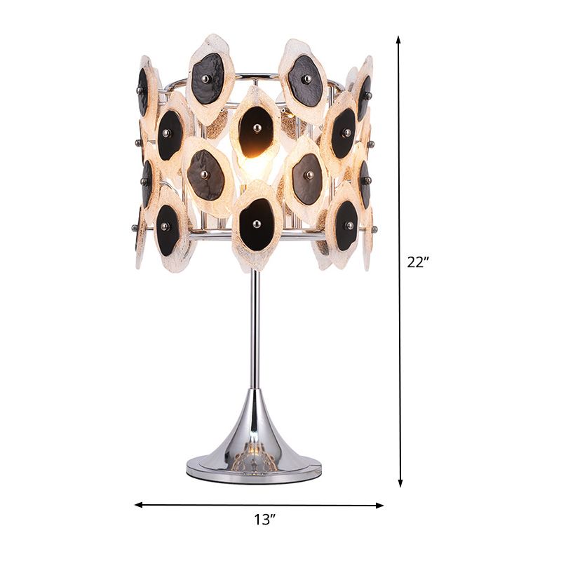 1 table de salon de tête Lumière lampe de chevet chromée moderne avec ombre de tambour en métal