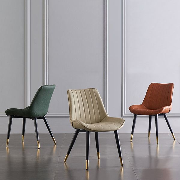 Modern Armless Dining Chairs Solid Back Leather Side Chairs with Metal Legs