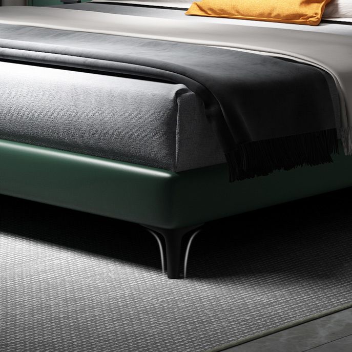 Scandinavian Wooden Panel Bed Green Genuine Leather Standard Bed