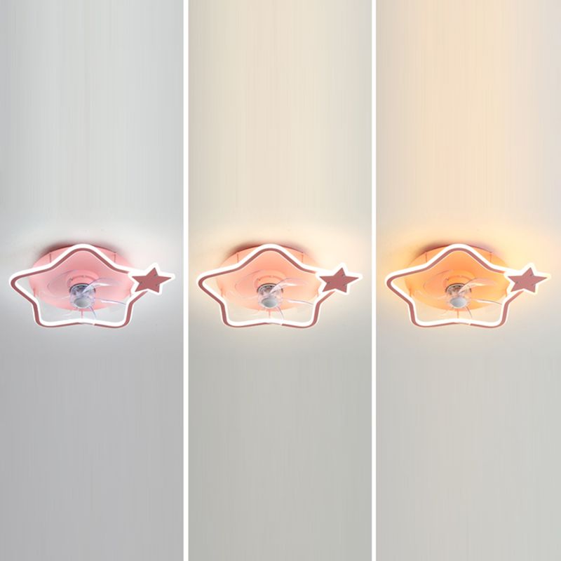 Cartoon Geometric LED Fan Light Fixture Acrylic Kids Bedroom Semi Flush Mount Light in Pink