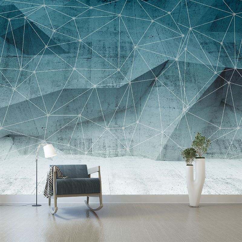 Modern Geometric Net Mural Decal Grey-Green Moisture Resistant Wall Covering for Home