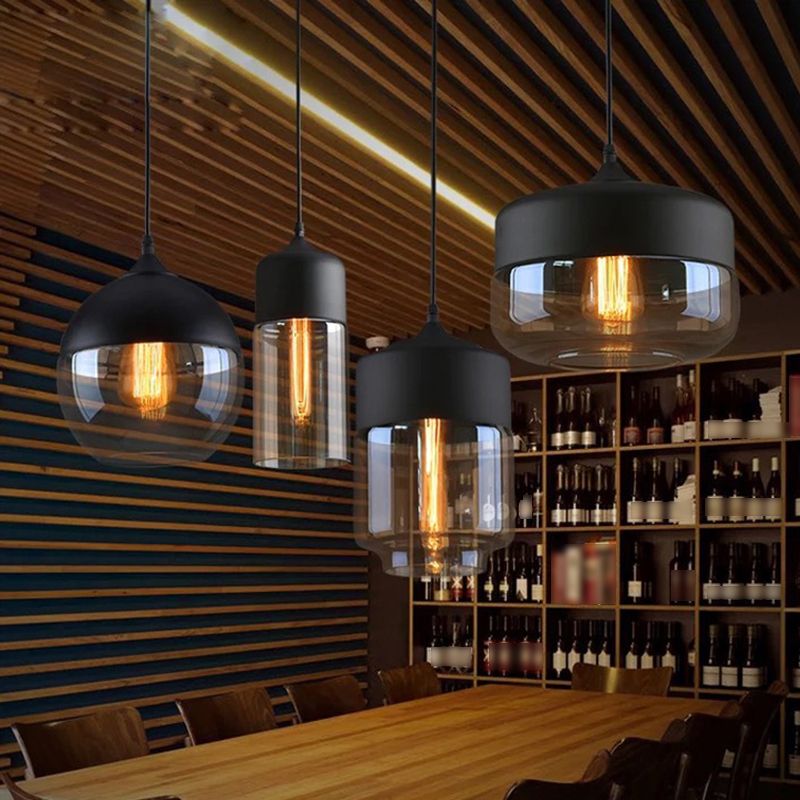 Geometric Hanging Lights Industrial Style Glass 1 Light Pendant Light Kit in Black