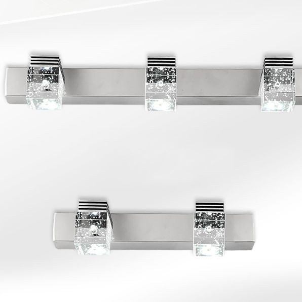 Vanité en acier inoxydable Vanité Sconce Bubble Crystal Block Vanité Lumière Au-dessus du miroir pour la salle de bain