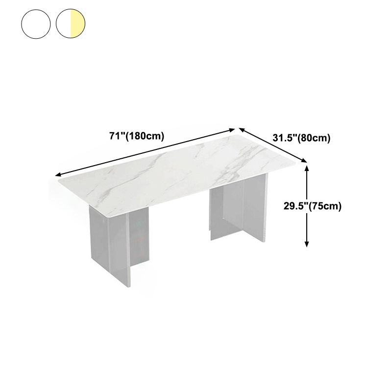 Stone Top Dining Table Industrial Rectangle Table with Double Pedestal Base