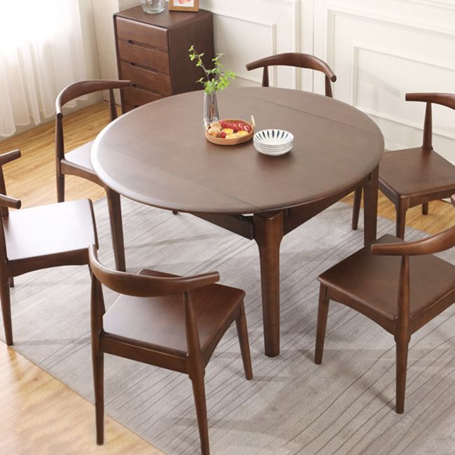 Contemporary Round Extendable Dining Table Solid Wood Standard Dining Table for Kitchen