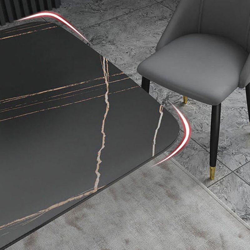 Metal Traditional Luxury Rectangle Table Sintered Stone Dining Table with Pedestal Base