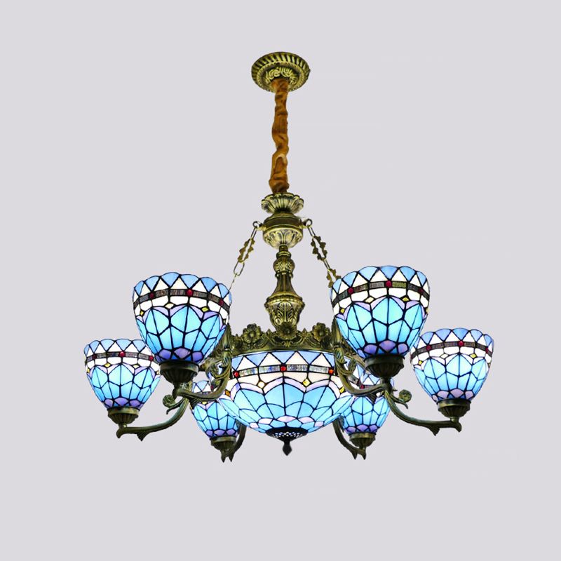 Ciotola lampadario dispositivo di illuminazione in stile tiffany in vetro artistico appennato il lampadario