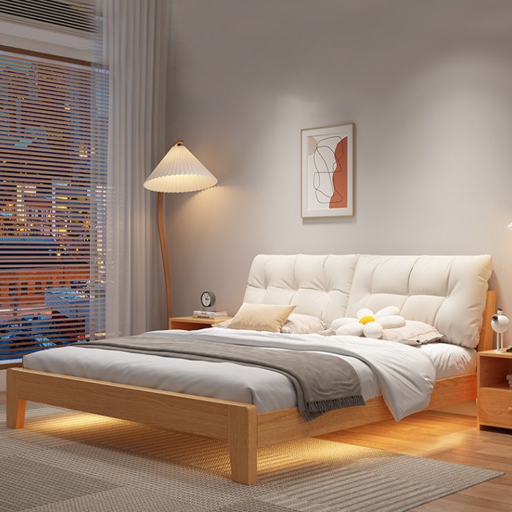 Contemporary Solid Wood Upholstered Headboard Rectangular Standard Bed, Light Not Included