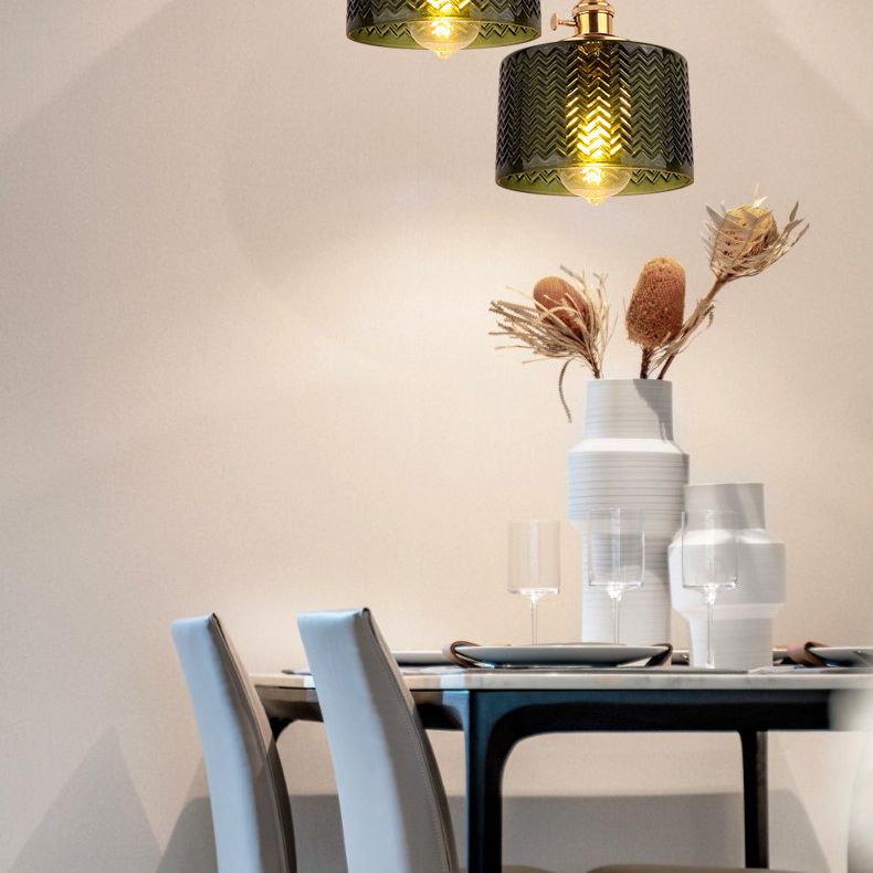 Cylinder Pendant Light Fixture Industrial Rippled Glass Hanging Pendant Lights for Bar