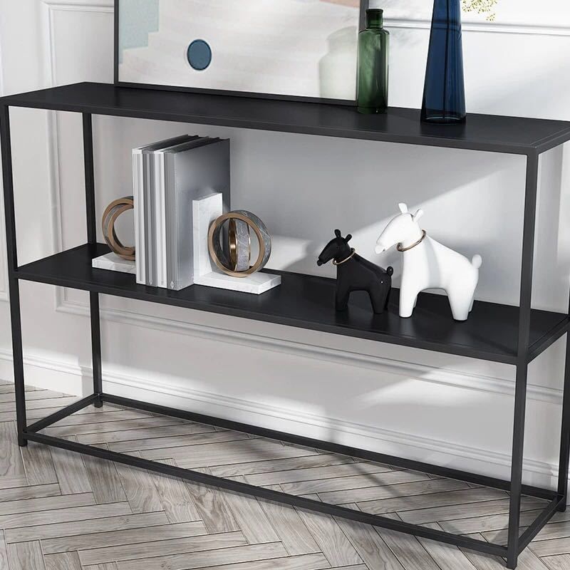 Modern 9.84" W Console Table Iron Frame Base Accent Table with Shelves