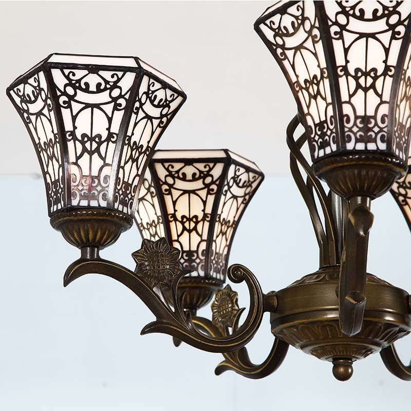 Lodge Style Bell Candant Lighting White and Black Glass 5 Luci Lampada lampadina con catena