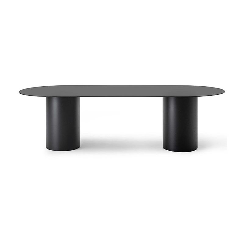 Mesa de comedor moderna ovalada, mesa de pedestal doble de madera maciza para cocina