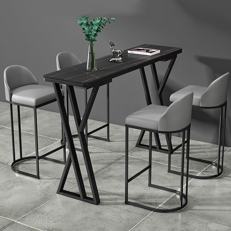 Modern Style Stone Bar Table Set 1/2/5 Pcs Rectangular Pub Set for Indoor