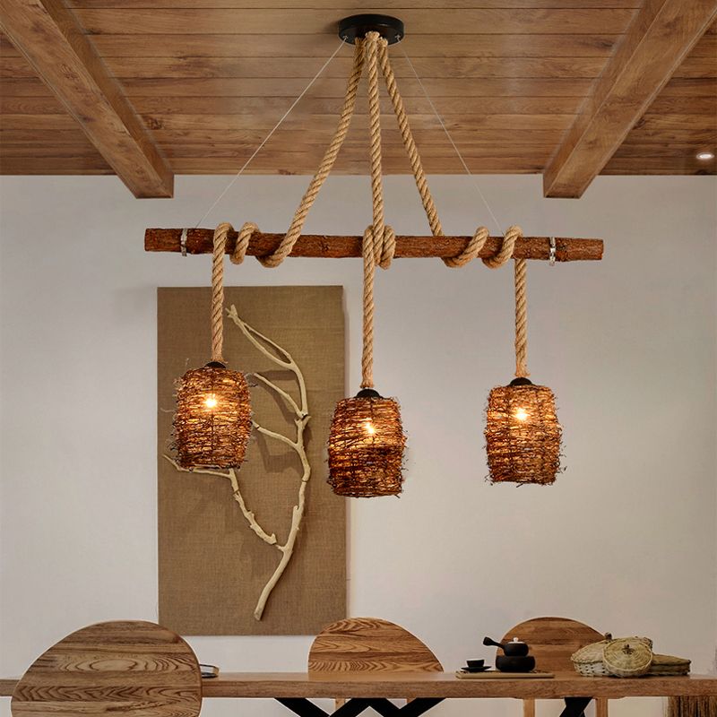 Industrial Style Cylinder Island Pendants Rope Pendant Lights for Dining Room