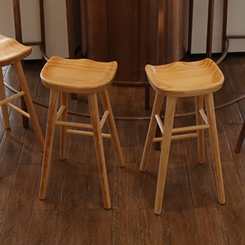 Modern Backless Counter Stool Wood Bar Stool with Pedal and Wooden Seat