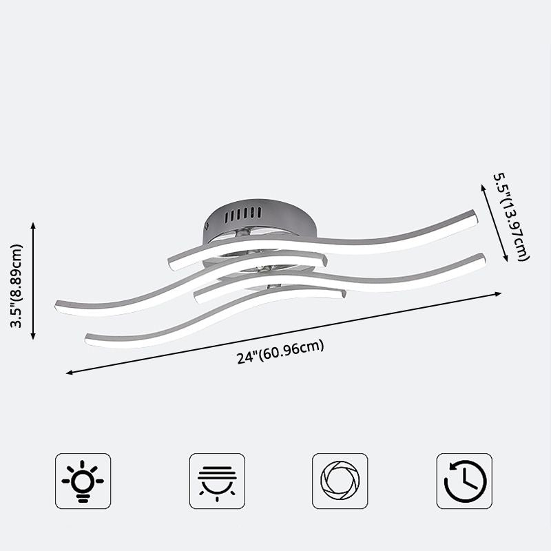 Aluminum Alloy Wave Shaped LED Ceiling Light Acrylic Shade Modern Simplicity Style Lighting Fixture in Sliver