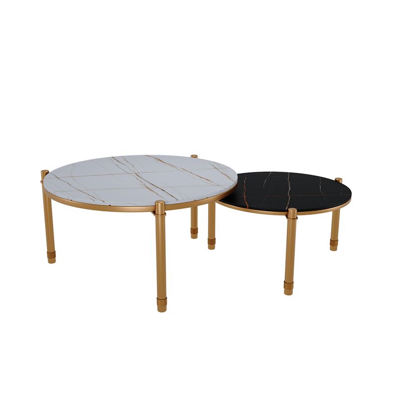 2-Piece Coffee Table Set Luxurious Round Slate 3 Legs Cocktail Table