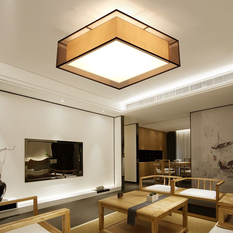 2-schermen stoffen plafondlamp rustieke woonkamer inbouwlamp in koffie