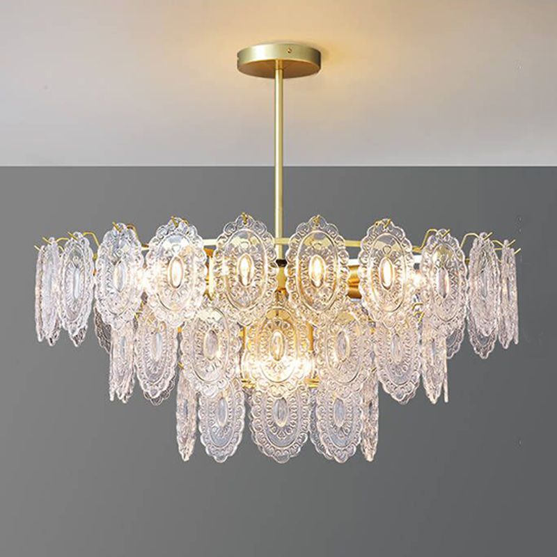 Wheel Shape Chandelier Modern Iron Down Lighting Pendant with Glass Lampshade for Bedroom