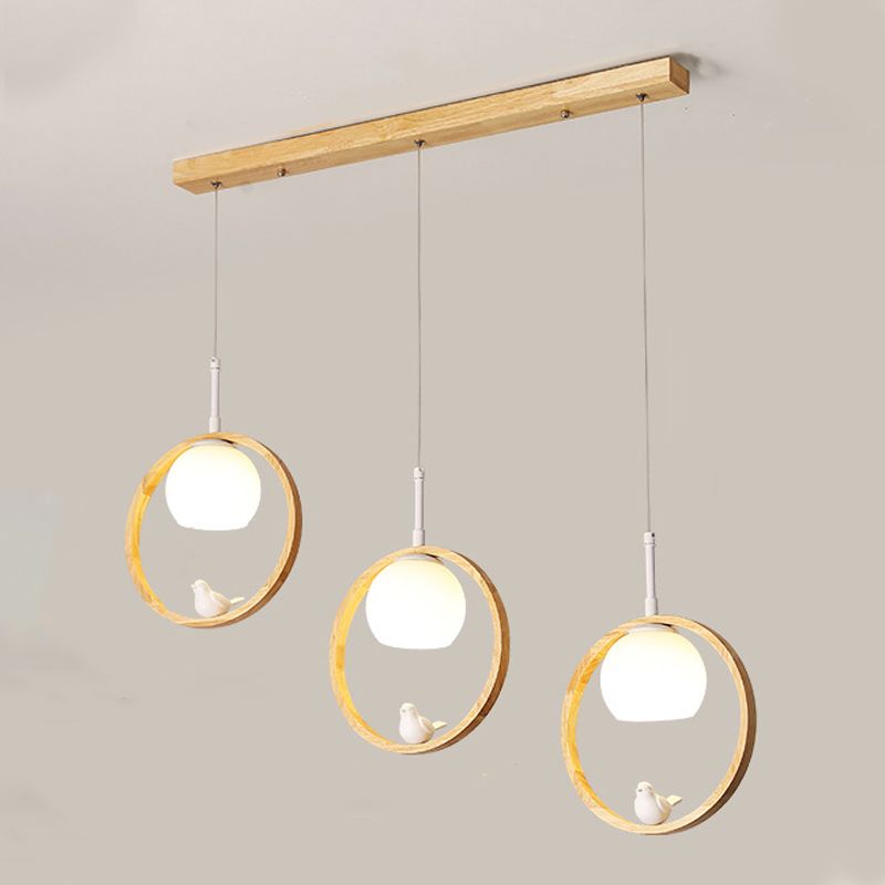 Moderne kreative hängende Lampe Holzkugel Anhänger Licht mit weißem Glasschatten