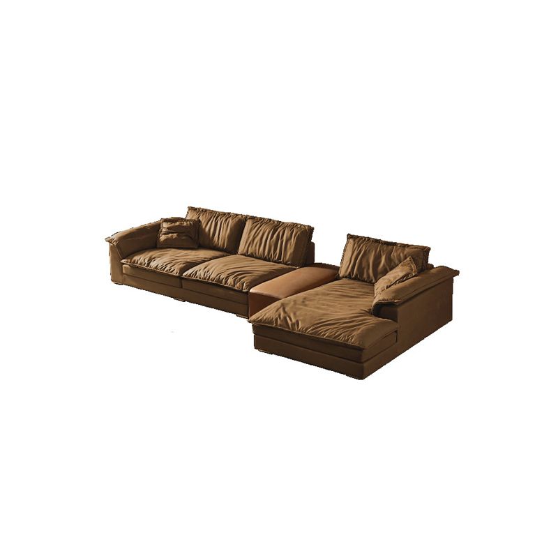 Modern Faux Leather Brown Sofa Pillow Top Arm Cushions Sofa & Chaise