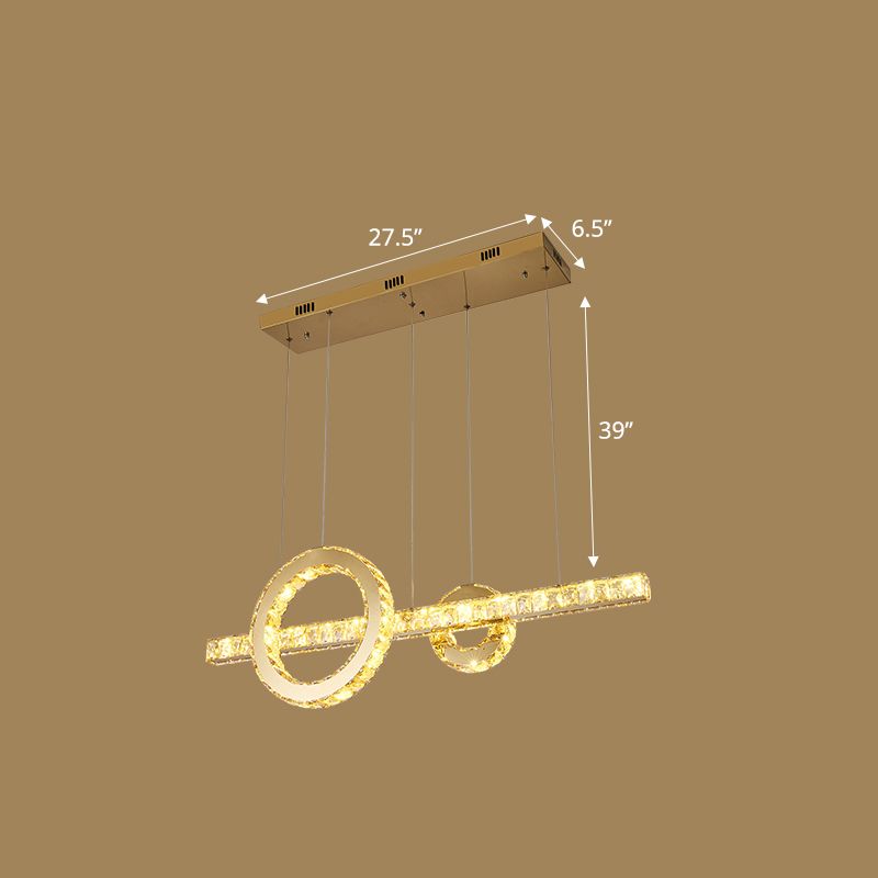 Beveled Cut Crystal Linear and Ring Hanging Light Minimalistic Clear LED Pendant Lighting Fixture