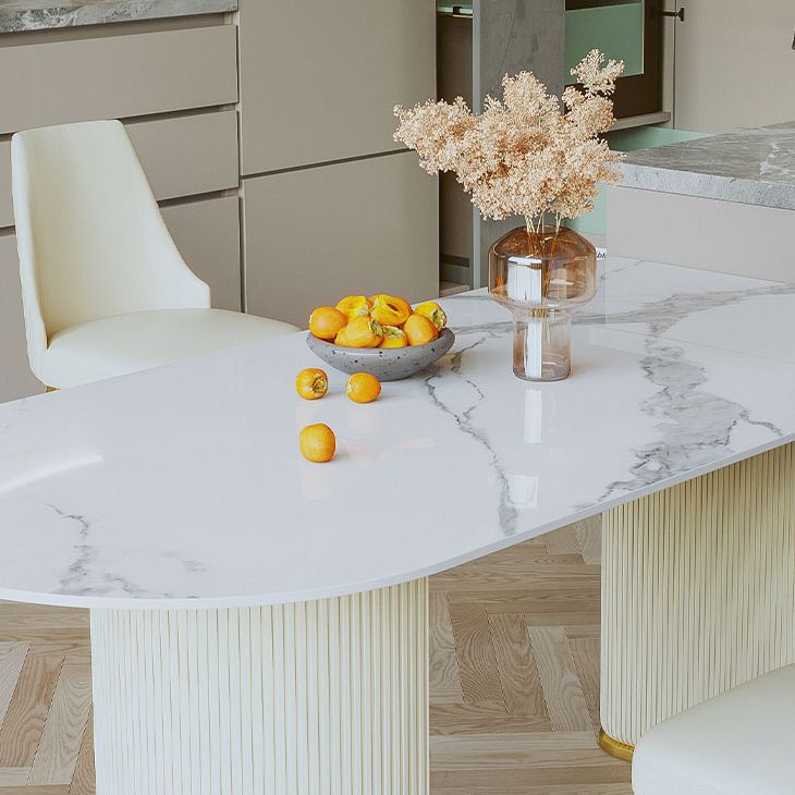 Contemporary Dining Table Sintered Stone Dining Table with Double Pedestal for Dining