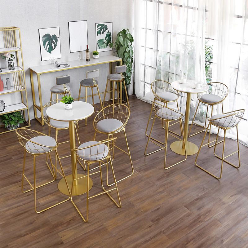 White Glam Style Bar Table in Iron Top and Faux Marble Bar Table for Living Room