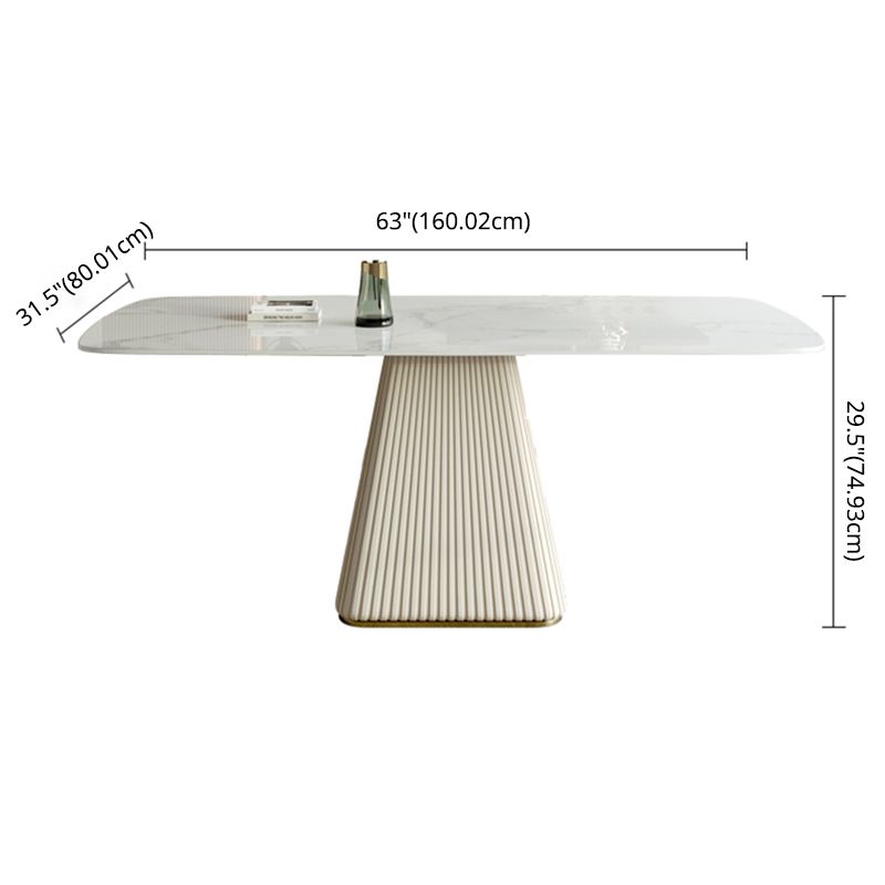 Contemporary Style Sintered Stone Dining Table with White Fixed Table and Pedestal Base