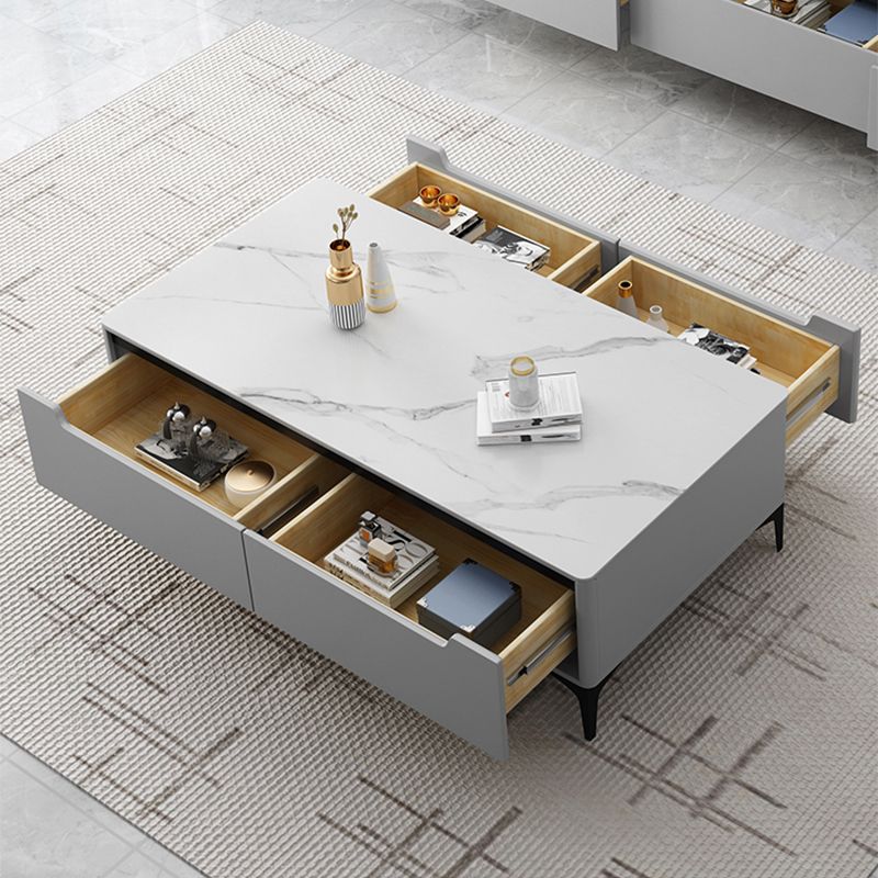 4 Legs Coffee Cocktail Table with 4 Storage Drawers Slate Top Rectangle