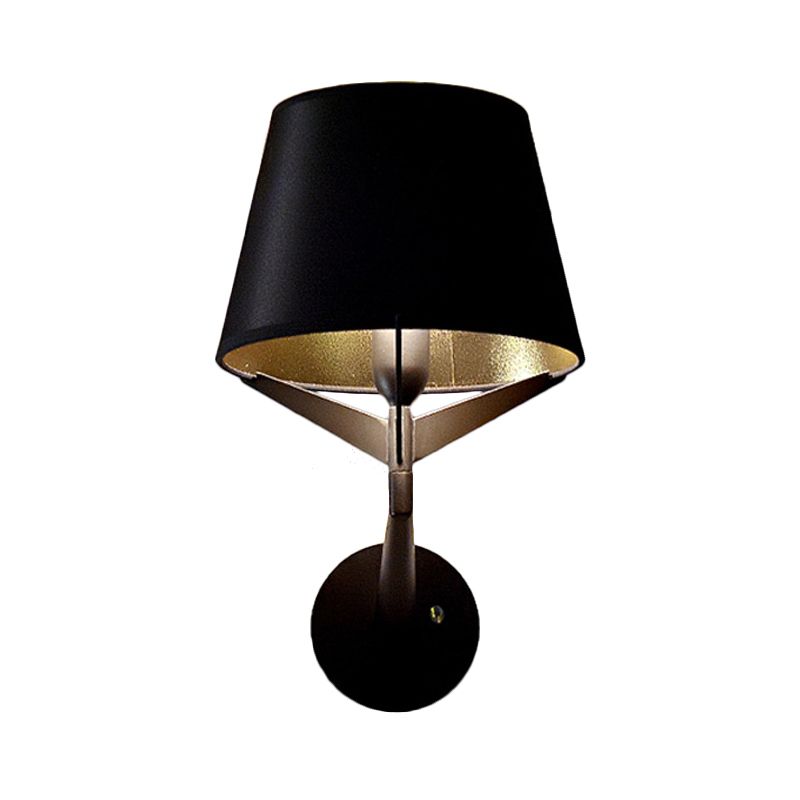 Fabric Barrel Wall Mount Lighting Modern 1 Head Black Finish Wall Sconce with Tripod Lamp Support