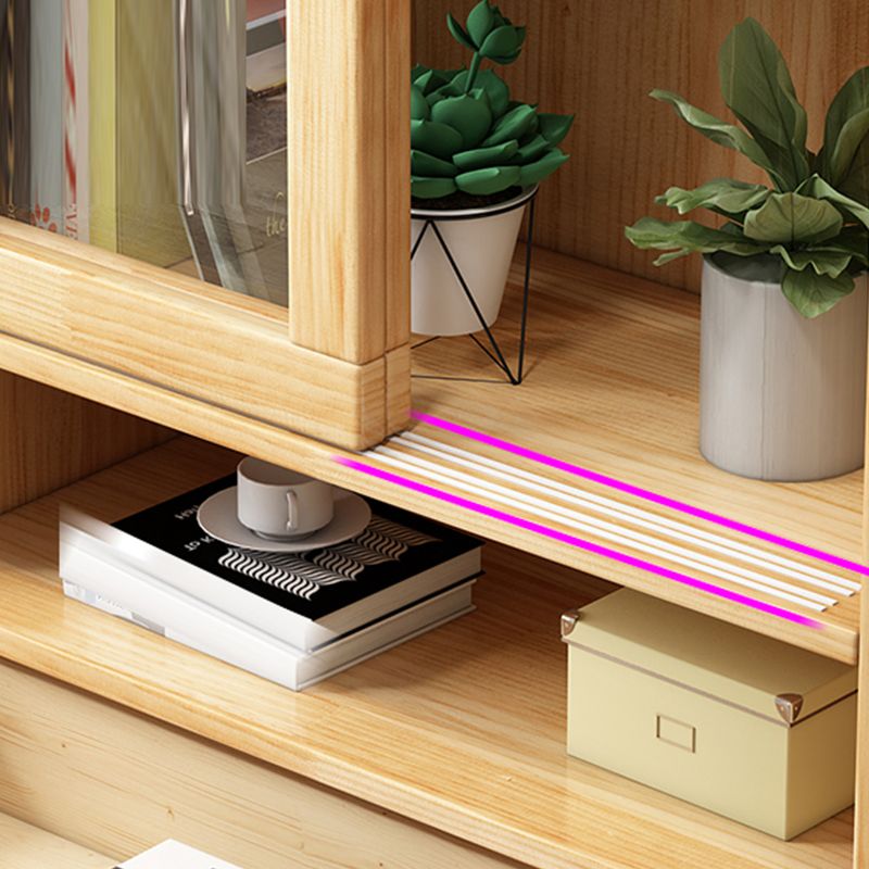 Contemporary Shelf Bookcase Pine Bookshelf with Doors for Living Room