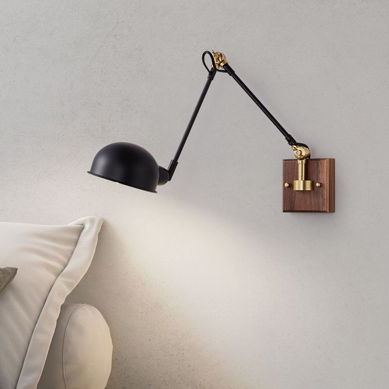 Metallkuppel Wandlampe Holzbasis minimalistischer Stil Verstellbarer Wandleuchten für Schlafzimmer