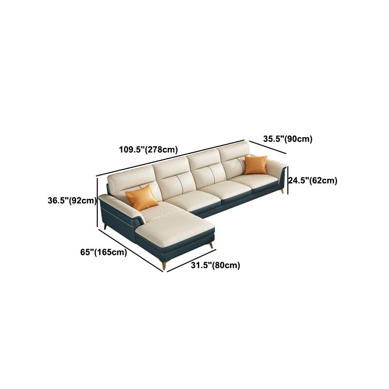 Pillow Top Arm Genuine Leather Sectionals, Cushion Back 36.2" Sectional Sofa in Ivory