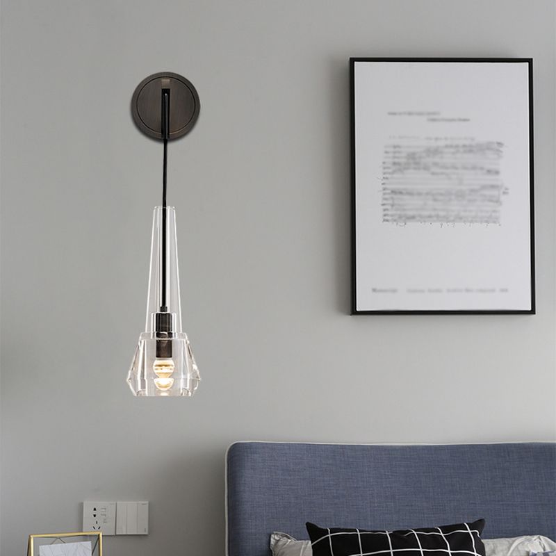 Crystal Unique Wall Sconce Modern 1 Light Wall Mount Light Fixture in Black
